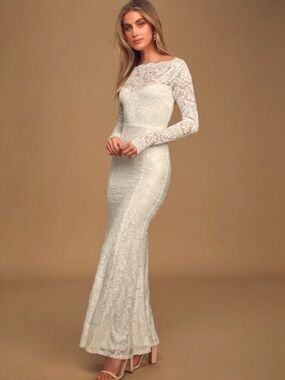 Lulus Farida White Lace Long Sleeve Maxi Dress White XXS NWT Victorian Formal